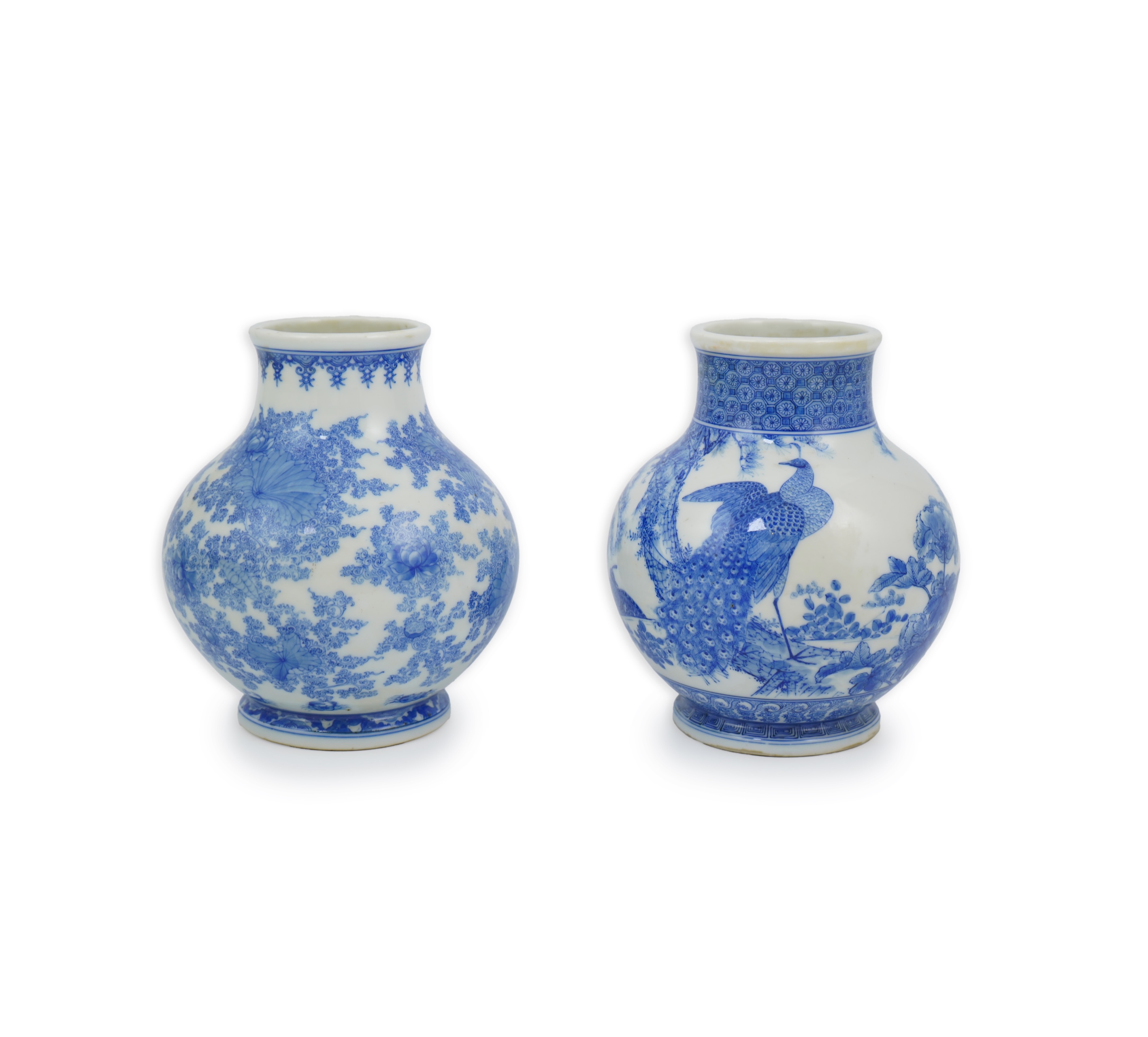 Two Japanese Mino ware blue and white vases, by Kato Gosuke IV (active c.1863-1898)